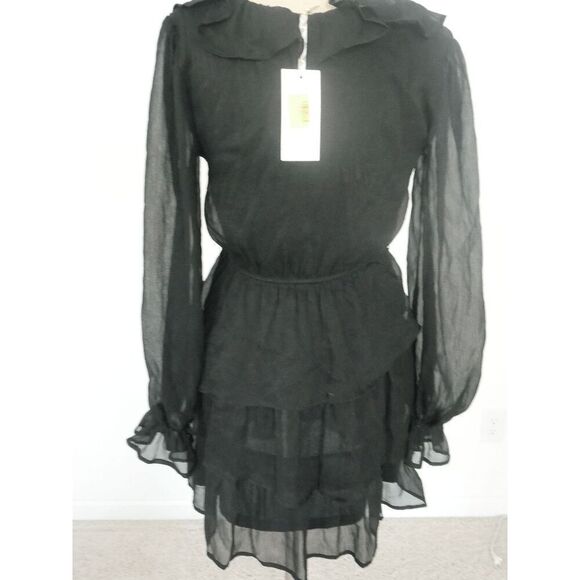 NWT By the River Women's Black Asymmetrical Tiered Surplice A-Line Dress S - Picture 4 of 10